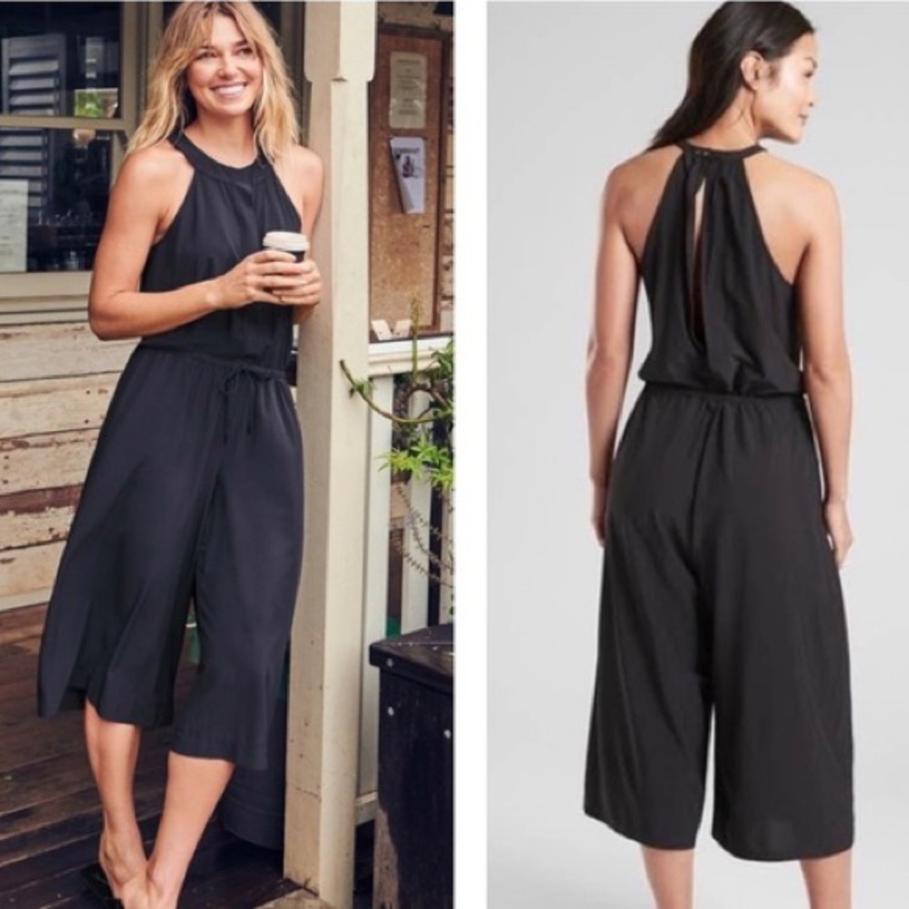 Athleta Mercer Charcoal Gray Open-Back Cropped Romper